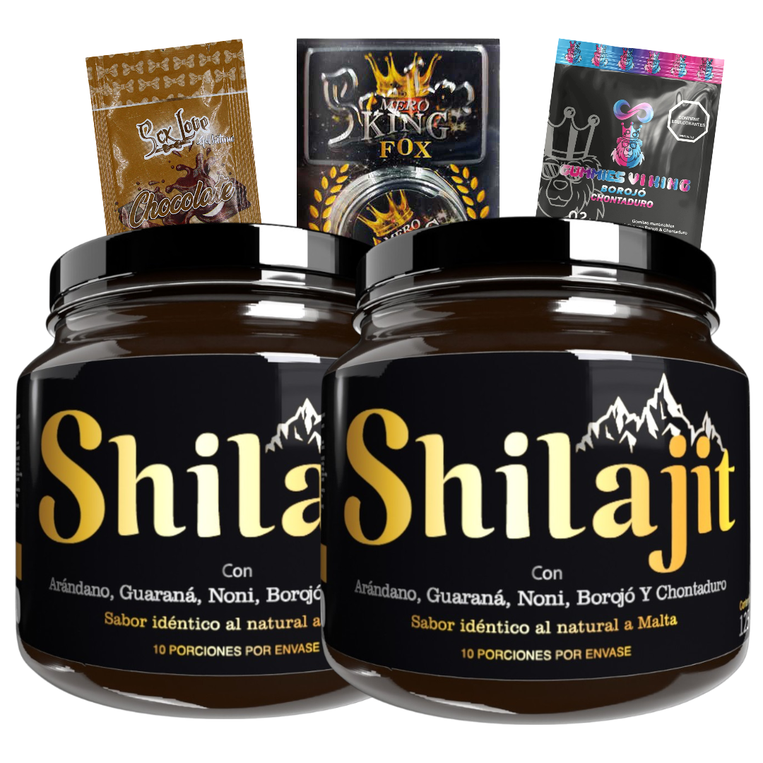 Combo de Shilajit x 2 Und Gratis 1 Sachet de gel íntimo+1 Crema Mero King Fox (5g)+1 Sachet de Gummies Vi King